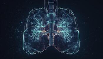 rauchig Lunge von ein Raucher auf ein dunkel Hintergrund isolieren medizinisch Konzept 3d Illustration generativ ai foto