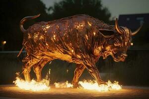 Feuer Skulptur von ein Stier , generieren ai foto