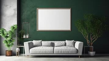 modern Innere von Leben Zimmer mit Sofa. Illustration ai generativ foto