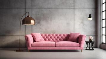 modern Innere von Leben Zimmer mit Sofa. Illustration ai generativ foto