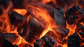 Verbrennung Kohlen Feuer Hintergrund. Illustration ai generativ foto