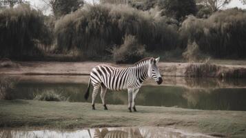 Zebra im natürlich Hintergrund. Illustration ai generativ foto