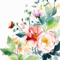 Aquarell Blumen- Rahmen Hintergrund. Illustration ai generativ foto