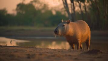 süß Capybara im Natur. Illustration ai generativ foto