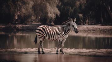 Zebra im natürlich Hintergrund. Illustration ai generativ foto