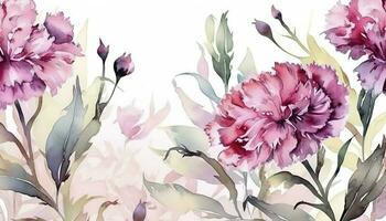 glücklich Mutter Tag Hintergrund Vektor. Aquarell Blumen- Hintergrund Design mit Rosa Nelke Blumen, Blätter. Mutter Tag Konzept Illustration Design zum Abdeckung, banne , generieren ai foto