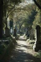 das alt Friedhof beim Heilige Philipps Kirche im Charleston, Süd Carolina, generieren ai foto