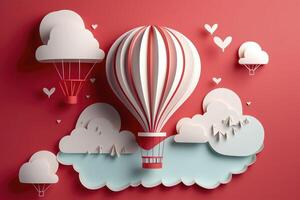 Papier Schnitt Stil, Valentinstag Tag mit Herz Ballon und Liebe, generativ ai foto