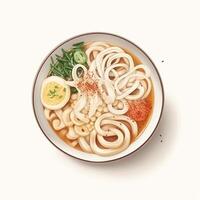 Udon japanisch Essen, gemacht von Weizen Mehl und ist dick und leicht breit. ai generiert. foto