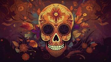 Tag von das tot Schädel. dia de los Muertos. Tag von das tot und Mexikaner Halloween Hintergrund. Mexikaner Tradition Festival. Tag von das tot Zucker Schädel. dia de los Muertos, generieren ai foto