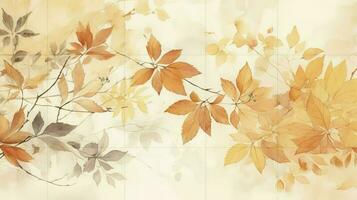 Herbst Hintergrund mit Aquarell Blätter auf Spitze, im das Stil von Licht Orange und Licht Beige, hoch Auflösung, einfach Entwürfe, erzeugen ai foto