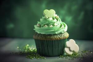 Heilige Patrick's Tag Grün Cupcake , generativ ai foto