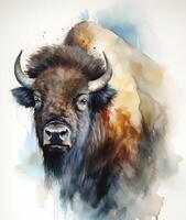 Bison bunt Aquarell Gemälde Stil. großartig Schlucht. USA. generativ ai foto