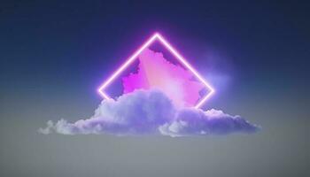 3d machen, abstrakt minimal Hintergrund mit Rosa Blau Gelb Neon- Licht Platz Rahmen mit Kopieren Raum, beleuchtet stürmisch Wolken, glühend geometrisch Form, generieren ai foto