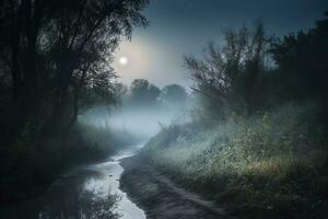 großartig Fluss und Berg im schön Senke und einfach Illustration Hintergrund Bild, generieren ai foto