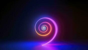 3d machen, abstrakt geometrisch Neon- Hintergrund, glühend Spiral- Linie, einfach Wendel. minimalistisch Hintergrund, generieren ai foto