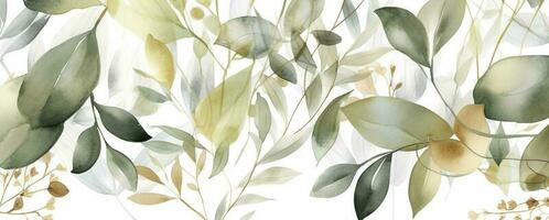 Aquarell nahtlos Rand - - Illustration mit Grün Gold Blätter und Geäst, zum Hochzeit stationär, Grüße, Tapeten, Mode, Hintergründe , generieren ai foto