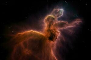Fotografieren das tief Raum Objekt bekannt wie das Pferdekopf Nebel, ein dunkel Wolke von Gas und Staub Das ist Teil von das Orion molekular Wolke Komplex, generieren ai foto
