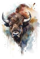 Bison bunt Aquarell Gemälde Stil. großartig Schlucht. USA. generativ ai foto