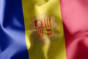 3D-Illustrationsflagge von Andorra, die auf dem Windflaggenhintergrund winkt