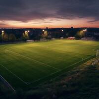 Fußball Feld Abend Aussicht ai generiert foto