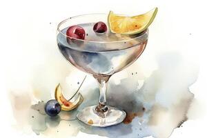 Aquarell Gemälde von ein Cocktail auf ein Weiß Hintergrund. generativ ai foto