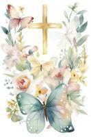 religiös Ostern Clip Art Kreuze, Eier, Frühling Blumen, generieren ai foto