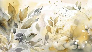 Aquarell Blumen- Muster mit Grün und Gold Blätter Hochzeit Einladung generativ ai foto