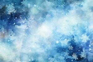 Urlaub Schnee Schneeflocken Aquarell Illustration zum Weihnachten Karten auf Löffelblume, im das Stil von Himmelblau, beschwingt Bühne Hintergründe, generieren ai foto
