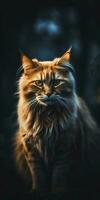 Porträt von Erwachsene Ingwer flauschige Katze, generieren ai foto