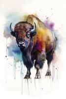 Bison bunt Aquarell Gemälde Stil. großartig Schlucht. USA. generativ ai foto