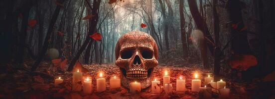 Tag von das tot Schädel. dia de los Muertos. Tag von das tot und Mexikaner Halloween Hintergrund. Mexikaner Tradition Festival. Tag von das tot Zucker Schädel. dia de los Muertos, generieren ai foto