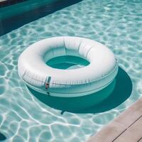 aufblasbar Kreis zum entspannend im das Schwimmbad zum Sommer- ai generiert foto