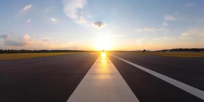 ein Bild von ein Flughafen mit ein Sonnenuntergang ai generiert foto