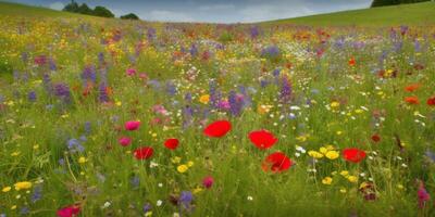 schön und bunt Wiese wild Blumenai generiert foto