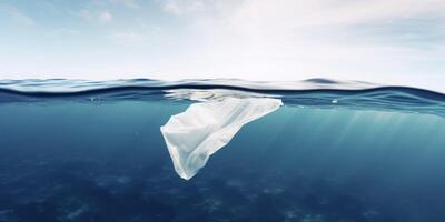 Plastik Tasche ist schwebend im ein Ozean ai generiert foto