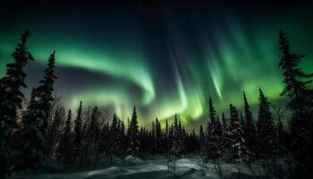 majestätisch Berg Angebot leuchtet im Aurora Sternenlicht generiert durch ai foto