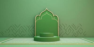 leeren Grün Sanft Podium Ramadan Hintergrund ai generiert foto