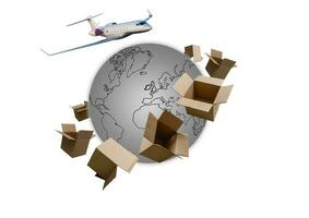 Versand Kisten um das Erde, E-Commerce online Einkaufen und Logistik Versand importieren Export foto