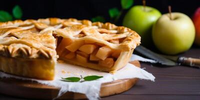 köstlich Apfel Kuchen Essen ai generiert foto