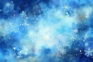 Urlaub Schnee Schneeflocken Aquarell Illustration zum Weihnachten Karten auf Löffelblume, im das Stil von Himmelblau, beschwingt Bühne Hintergründe, generieren ai foto