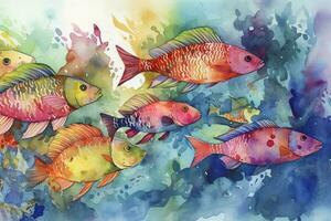 süß tropisch Fisch Aquarell Hand gezeichnet Illustration, generieren ai foto