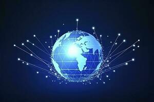 global Netzwerk auf Erde Konzept. 3d Wiedergabe, Welt Karte Punkt. groß Daten Analytik und Geschäft Konzept, Welt Karte Punkt und Linie Komposition Konzept von global Geschäft, generieren ai foto