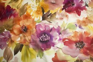 verwenden Aquarell Blumen- Muster zu erstellen einzigartig und bunt Stoff Designs zum Kleider, die Röcke, und Blusen, generieren ai foto