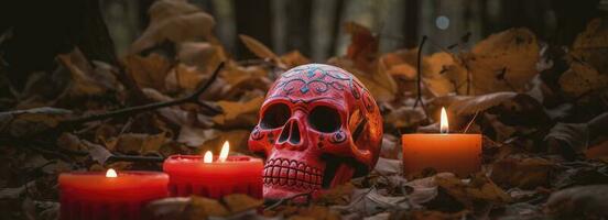 Tag von das tot Schädel. dia de los Muertos. Tag von das tot und Mexikaner Halloween Hintergrund. Mexikaner Tradition Festival. Tag von das tot Zucker Schädel. dia de los Muertos, generieren ai foto