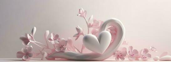 Herz gestalten Skulptur mit Rosa Blumen im ein Weiß rahmen, im das Stil von Bewegung verwischen Panorama, kawaii Manga, Foto verprügeln, Sony Alpha a1, detailliert Charakter Design, bauchig, generieren ai