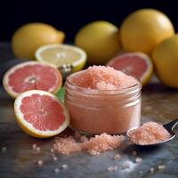 Foto von Peeling Grapefruit Körper schrubben ai generiert