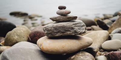 Stapel von Felsen Zen Stein mit Hintergrund ai generiert foto