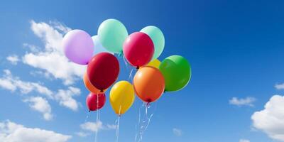 Luftballons im das Himmel mit Blau Himmel Hintergrund ai generiert foto