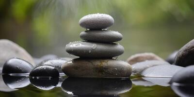 Stapel von Felsen Zen Stein mit Hintergrund ai generiert foto